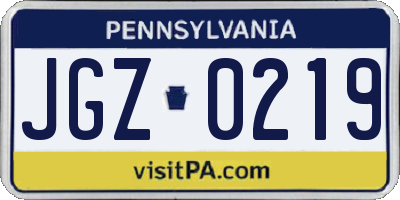 PA license plate JGZ0219