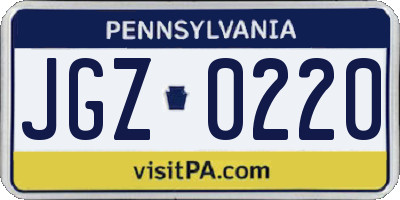 PA license plate JGZ0220