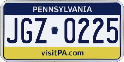 PA license plate JGZ0225