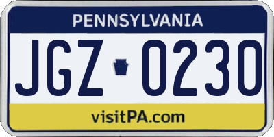 PA license plate JGZ0230