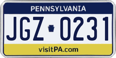 PA license plate JGZ0231