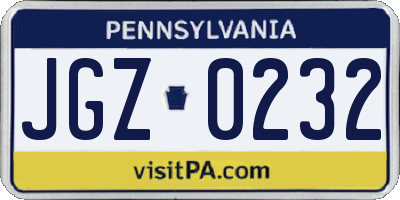 PA license plate JGZ0232