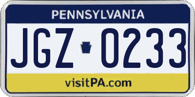 PA license plate JGZ0233