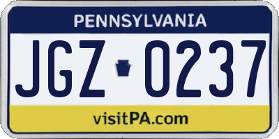 PA license plate JGZ0237