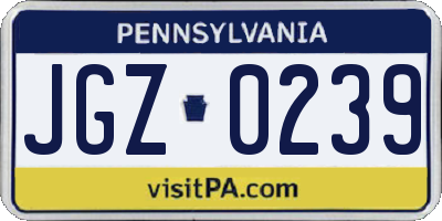 PA license plate JGZ0239
