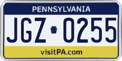 PA license plate JGZ0255