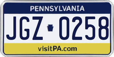PA license plate JGZ0258