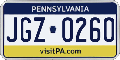 PA license plate JGZ0260