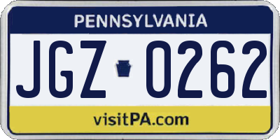 PA license plate JGZ0262