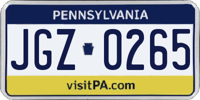 PA license plate JGZ0265