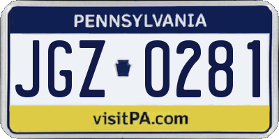 PA license plate JGZ0281