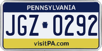 PA license plate JGZ0292