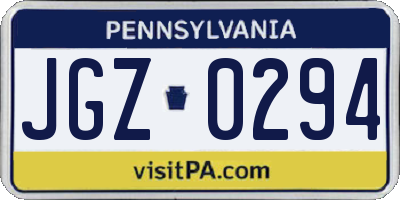 PA license plate JGZ0294