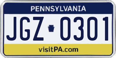 PA license plate JGZ0301