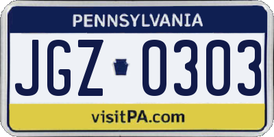 PA license plate JGZ0303