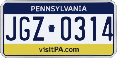 PA license plate JGZ0314