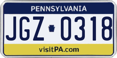 PA license plate JGZ0318