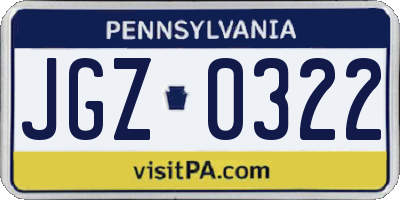 PA license plate JGZ0322