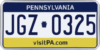 PA license plate JGZ0325