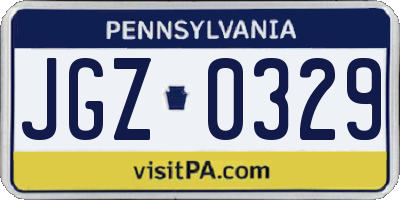 PA license plate JGZ0329