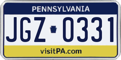 PA license plate JGZ0331