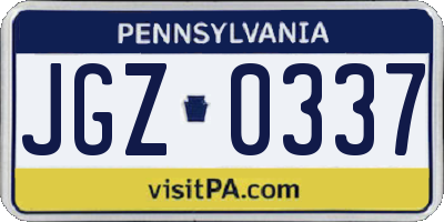 PA license plate JGZ0337
