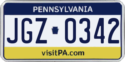 PA license plate JGZ0342