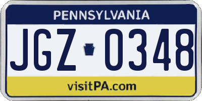 PA license plate JGZ0348