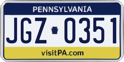 PA license plate JGZ0351