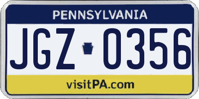 PA license plate JGZ0356