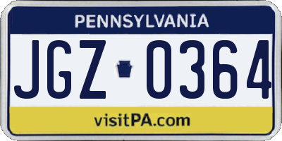 PA license plate JGZ0364