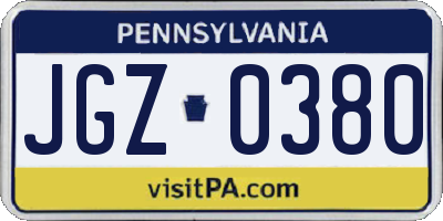 PA license plate JGZ0380