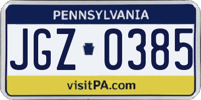 PA license plate JGZ0385