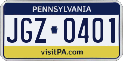 PA license plate JGZ0401