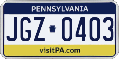 PA license plate JGZ0403