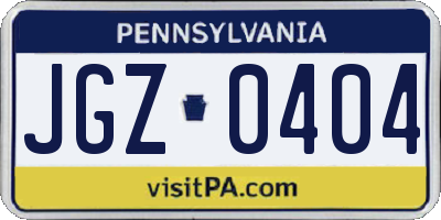 PA license plate JGZ0404
