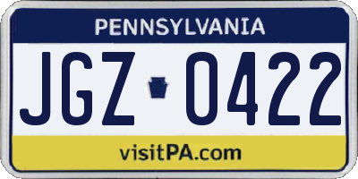 PA license plate JGZ0422