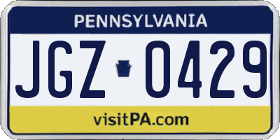 PA license plate JGZ0429