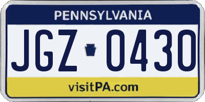 PA license plate JGZ0430