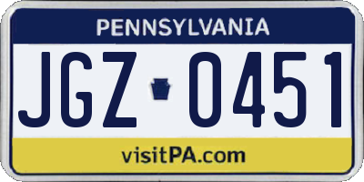 PA license plate JGZ0451