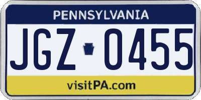 PA license plate JGZ0455