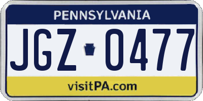 PA license plate JGZ0477