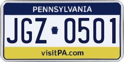 PA license plate JGZ0501
