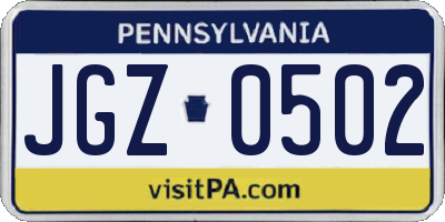 PA license plate JGZ0502