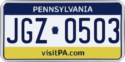 PA license plate JGZ0503