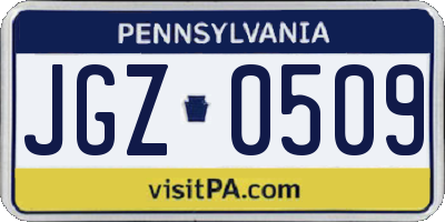 PA license plate JGZ0509