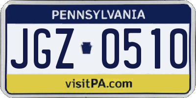 PA license plate JGZ0510