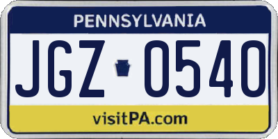PA license plate JGZ0540