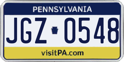 PA license plate JGZ0548
