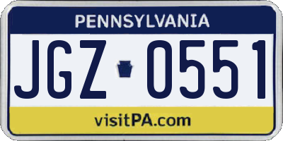 PA license plate JGZ0551